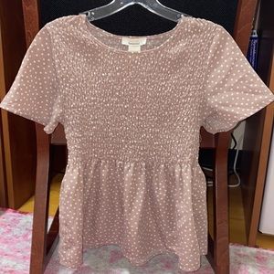 Mauve Pink Polka Dot Smocked Top!